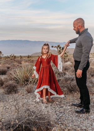 Copper Orange Velvet High Low Bohemian Hippie Flower Girl Dress